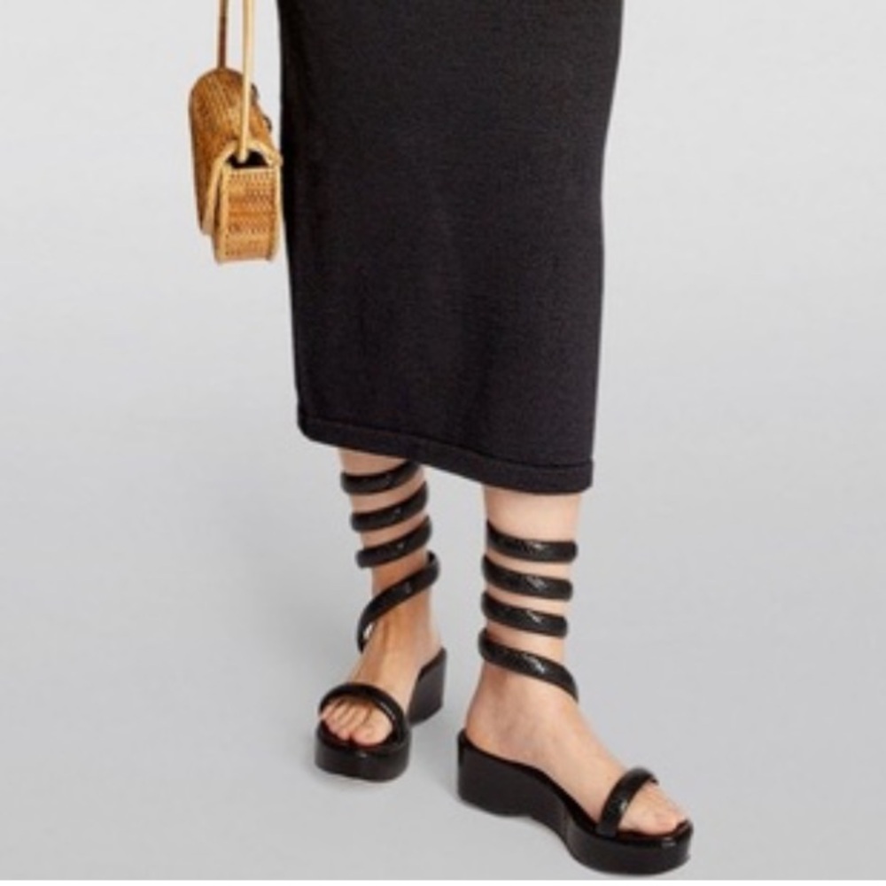 Cult Gaia Womens Bhfo Black Gladiator Ankle Strap Wedge Sandal